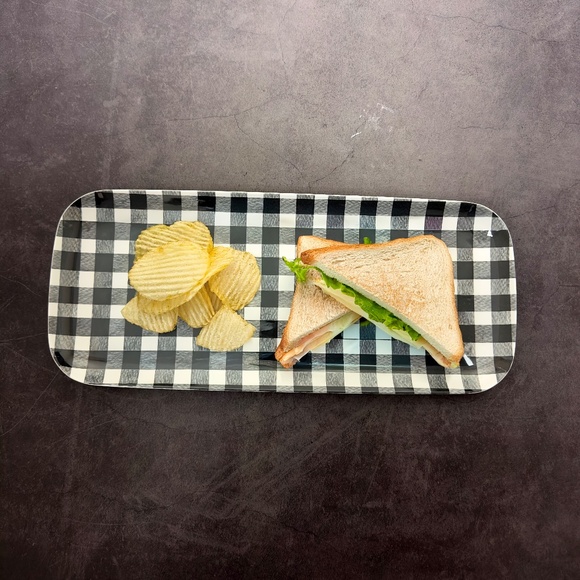 Gingham Black Melamine Serving Tray, 15 x 6.5 Inch Rectangular Serving Platter - Picture 4 of 5